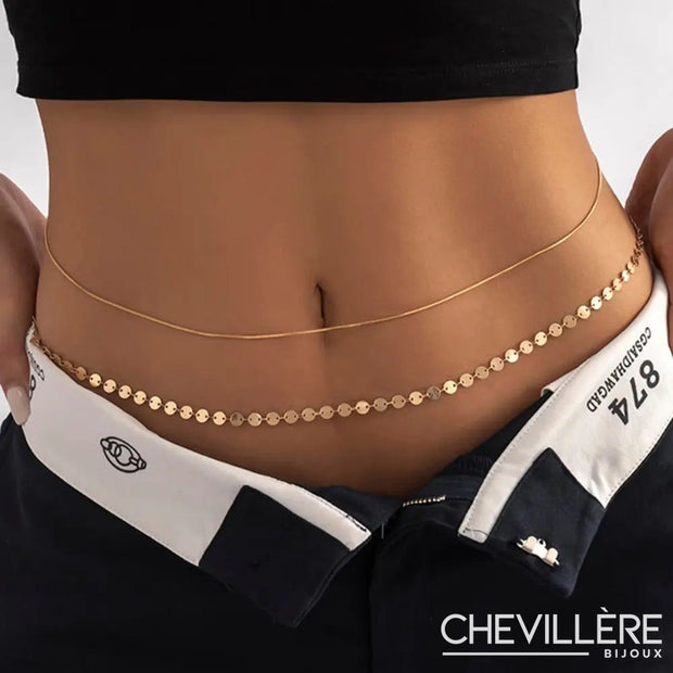 Chaîne de ventre dorée 2 pièces avec chaînes fines et détails ronds