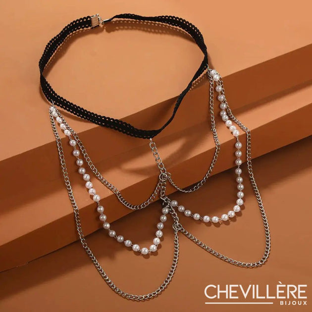 pendentif rectangle strass et perles de bohème avec chaine plaquée pendentif rectangle strass et perles de bohème avec chaine plaquée