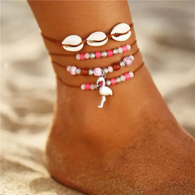Bracelets de cheville avec coquillages et perles colorées