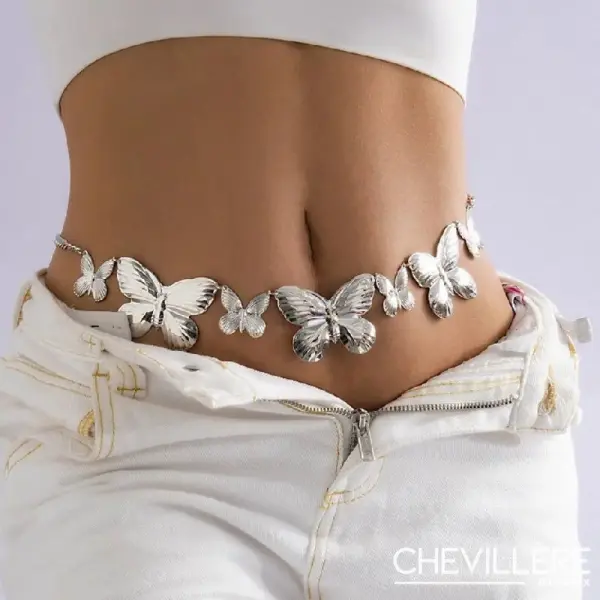 Chaîne Tour De Ventre Papillons - Argent - Chevillère Bijoux