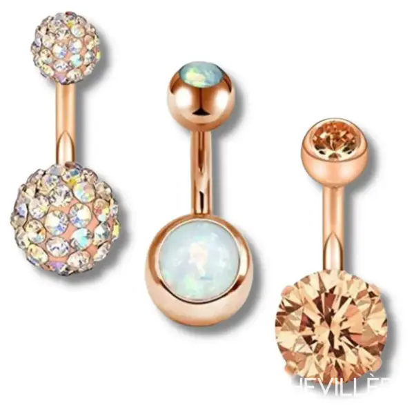 Trio de piercings capuchon or rose avec strass et éléments ronds