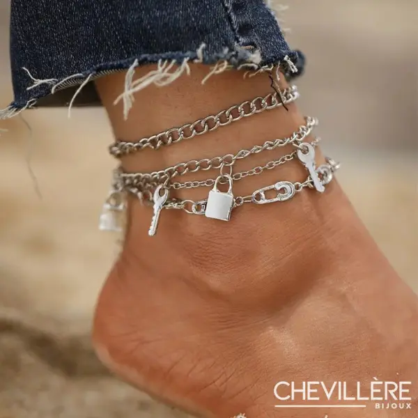Bijoux De Pieds Fantaisie - Ensemble 4 Chaînes Argent - Chevillère Bijoux