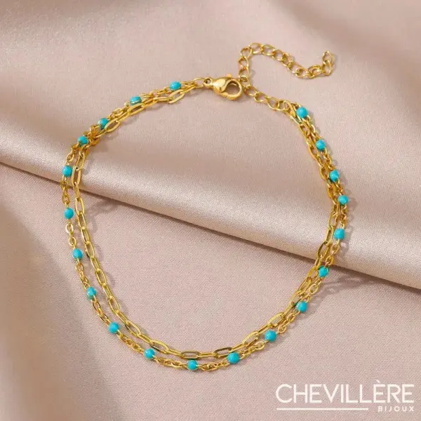 Chainette Pour Cheville Chic - Or & Turquoise - Chevillère Bijoux