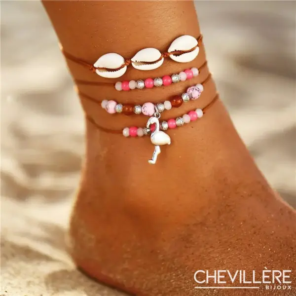 Chevillère Bijoux - Coquillage & Flamant Rose - Chevillère Bijoux