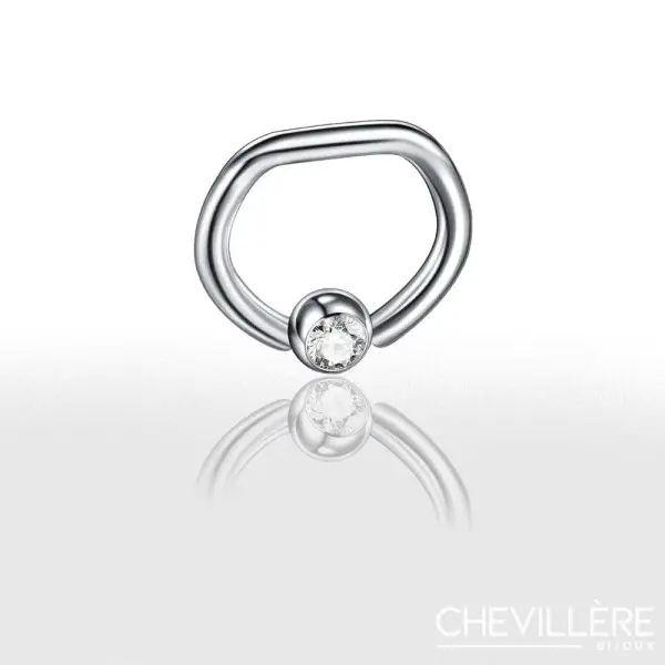 Anneau de piercing téton en titane avec strass blanc et finition argentée