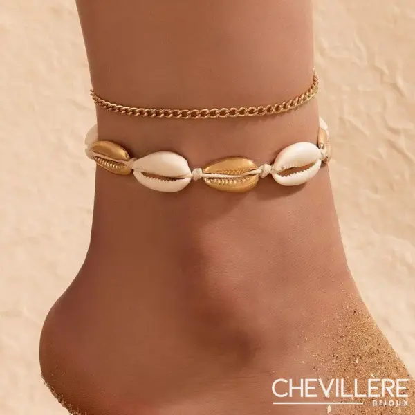 Bracelet De Cheville Coquillage Doré 2 Pièces - Chevillère Bijoux