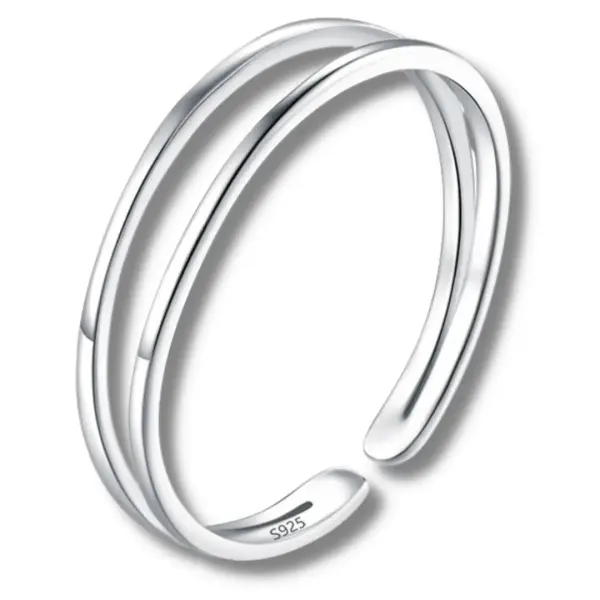 Bague de pied argentée à double anneau ouvert