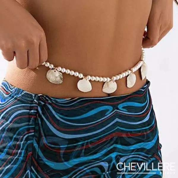Chaine de taille coquillages et perles -Nérée Chevillère Bijoux