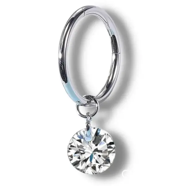 Piercing clitoris argenté avec diamant pendant rond
