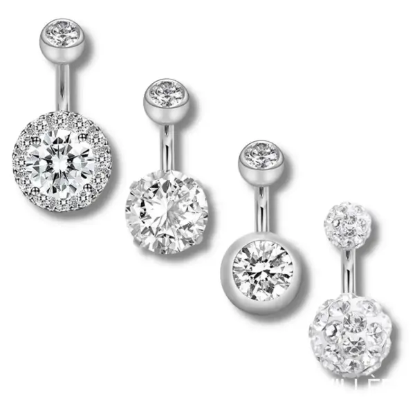 Piercing capuchon clito argenté avec quatre diamants de 5 mm