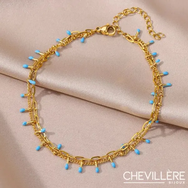 Chainette Pour Cheville Or & Perles Turquoises - Chevillère Bijoux