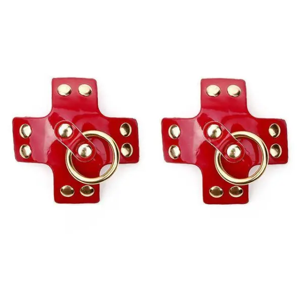 Couvre téton cuir, clous et anneaux, style BDSM sexy chic - Anastasia Chevillère Bijoux