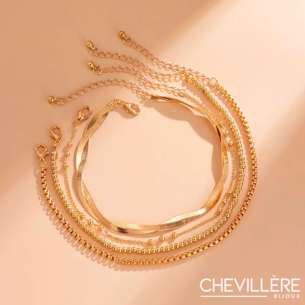 Chaines De Cheville Or - Ensemble 4 Pièces - Chevillère Bijoux