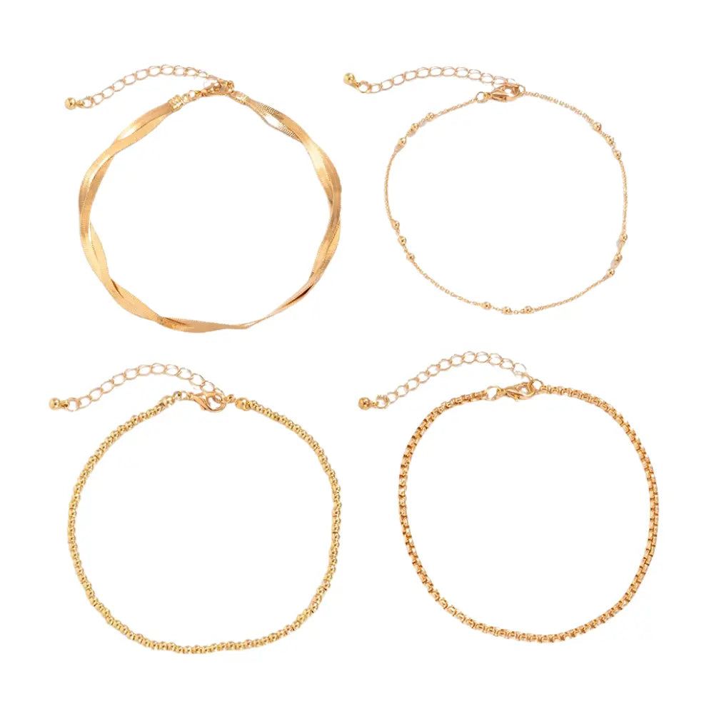 Chaines De Cheville Or - Ensemble 4 Pièces - Chevillère Bijoux