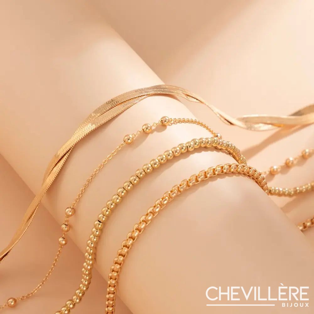 Chaines De Cheville Or - Ensemble 4 Pièces - Chevillère Bijoux