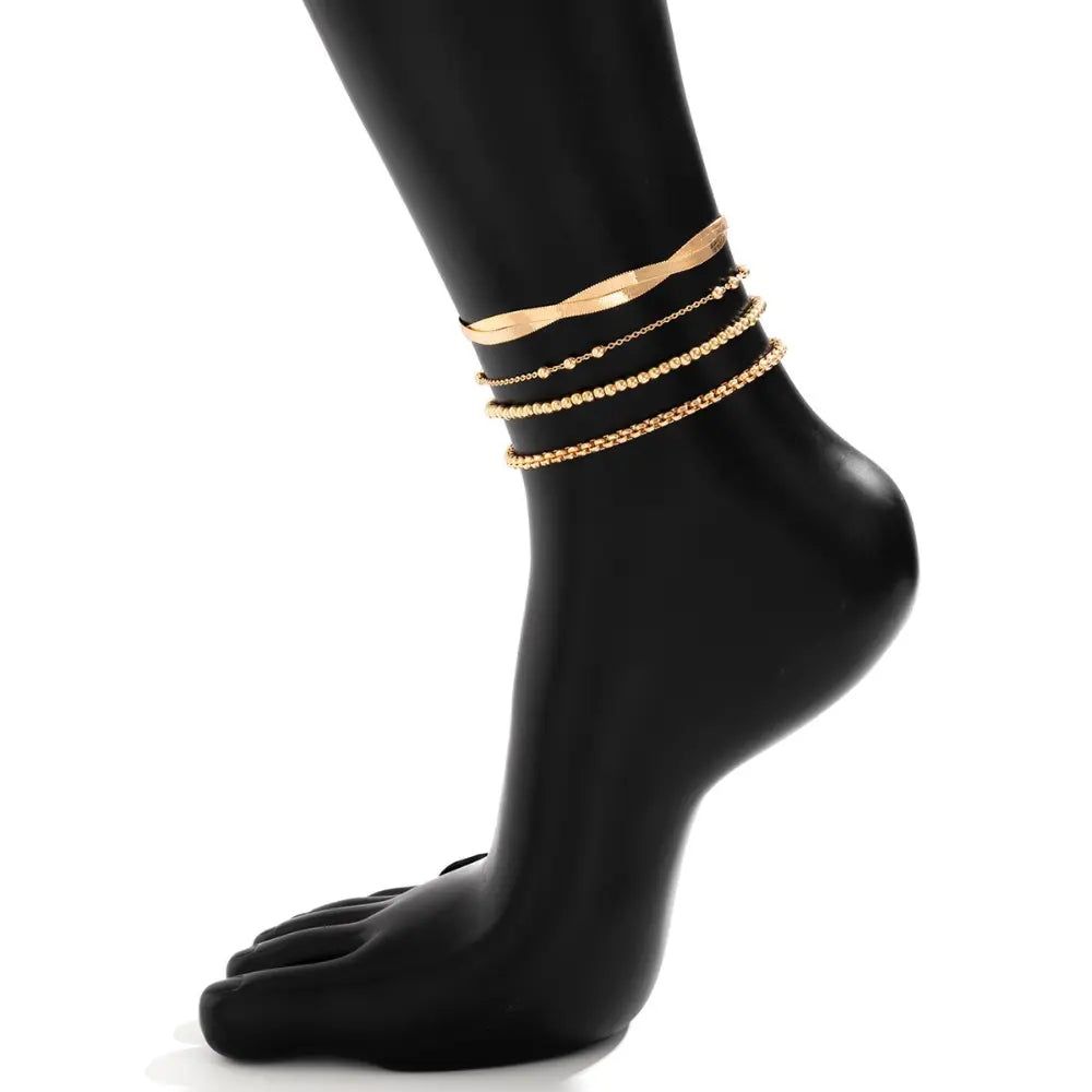Chaines De Cheville Or - Ensemble 4 Pièces - Chevillère Bijoux