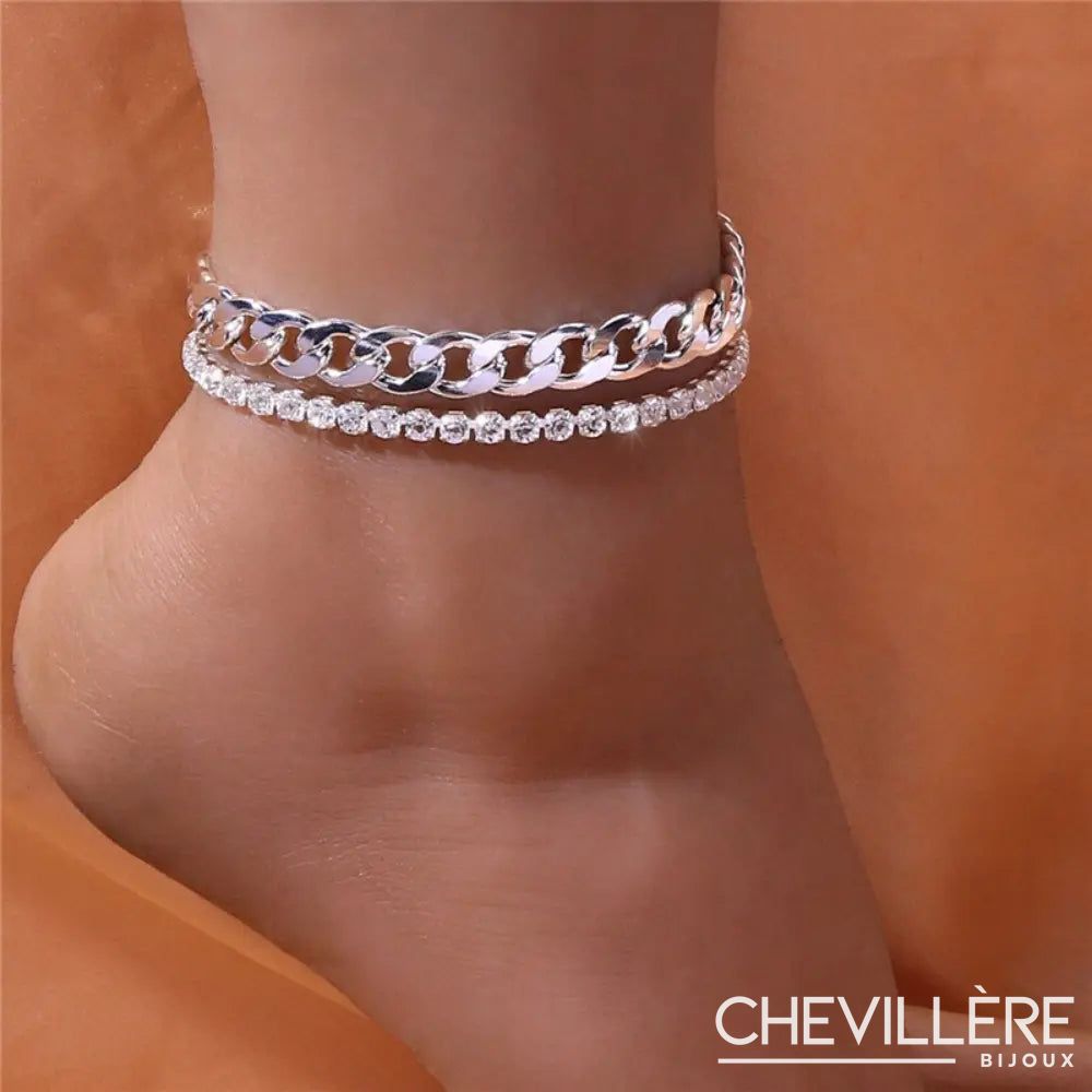 Ensemble De Chevillères Argentées En Strass - Chevillère Bijoux